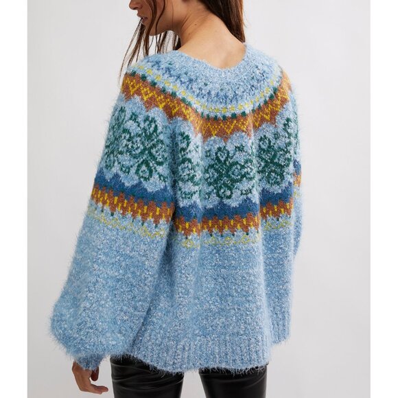 Free People Blue Multicolor Crew Neck Sweater - Picture 4 of 9